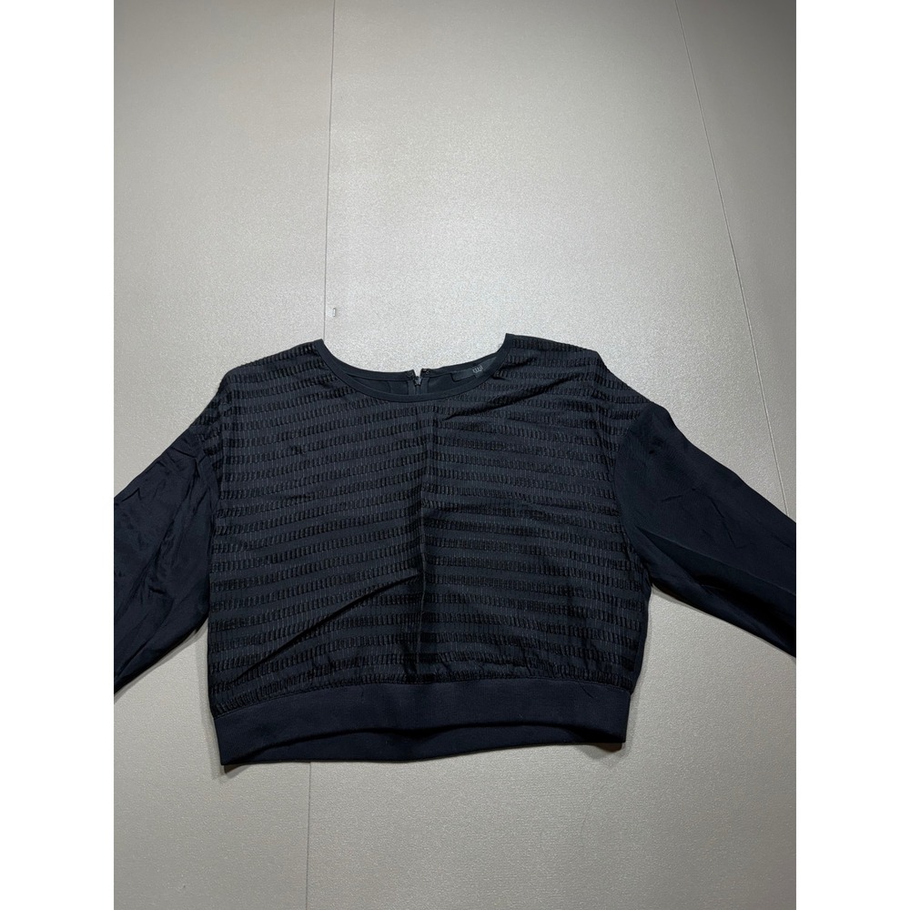 Tibi New York Black Textured Silk Cropped Blouse‎ 3/4 Sleeve XS